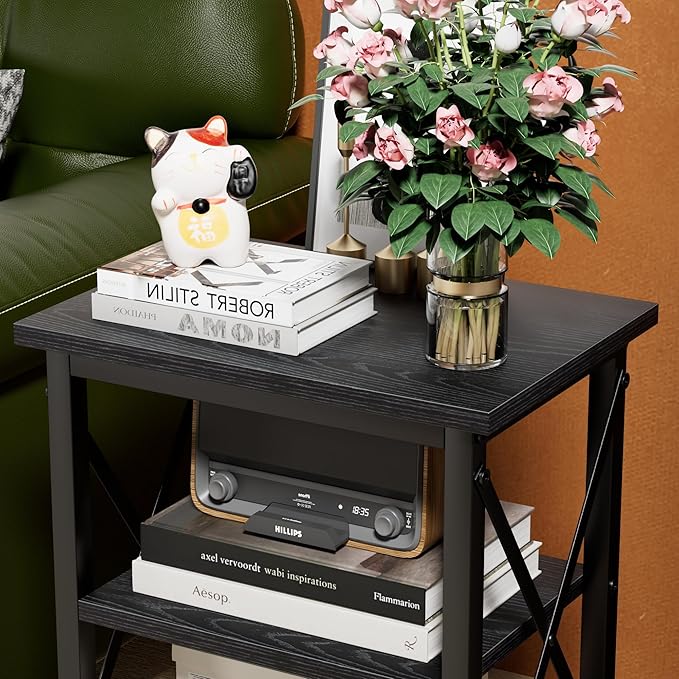 VECELO Modern Nightstands X-Design Side End Table Night Stand with Storage Shelf for Bedroom,Living Room