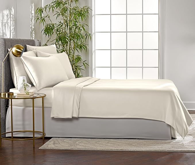 Twin Sheets by Pure Bamboo, Genuine 100% Organic Viscose Derived from Bamboo Bed Sheet Set, Luxuriously Soft & Cooling, Double Stitching, Lifetime Quality Promise (Twin, Ivory)
