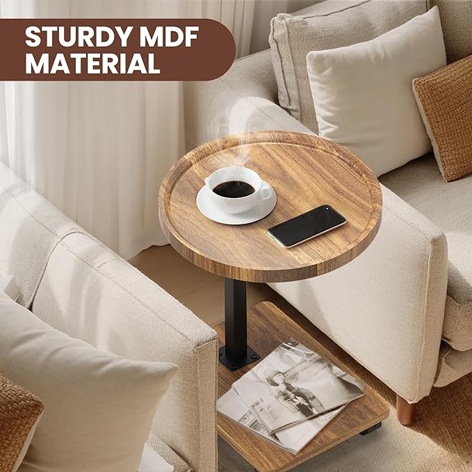 PPAMAPIC C Shaped End Table Adjustable Height, 360°Swivel TV Tray Table for Small Spaces, Side Table for Living Room, Couch Tables That Slide Under for Sofa Bed Chair