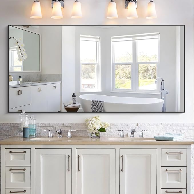 KOCUUY Bathroom Mirror,30x60 Large Black Mirrors for Wall,Rectangle Long Vanity Mirror with Aluminum Frame Modern Home Decor for Bathroom, Living Room, Farmhouse, Entryway, Hang Horizontal/Vertical