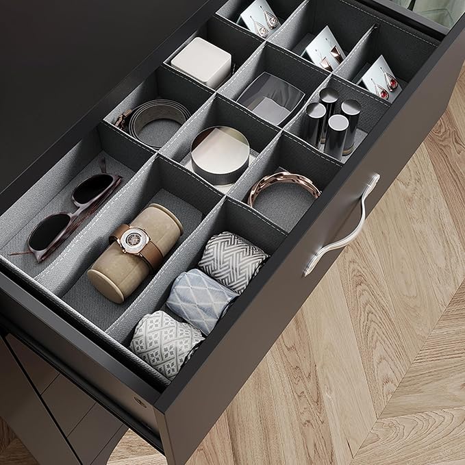 LINSY HOME 7 Drawers Dresser for Bedroom, 47" Wide Rustic Wood Dressers & Chests of Drawers, Modern Storage Dresser with Antique Handles for Closet, Living Room, Hallway, Black