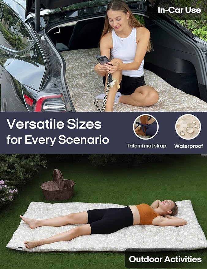 Syrinx Japanese Floor Futon Mattress, Foldable Tatami Sleeping Pad for Adults & Kids, Roll-Up Floor Bed or Bench Cushion