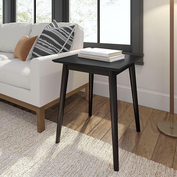 Plank+Beam Mid Century Modern Square Side Table, Couch Side Table, Small End Table for Office Space, Wooden Accent Table, Black
