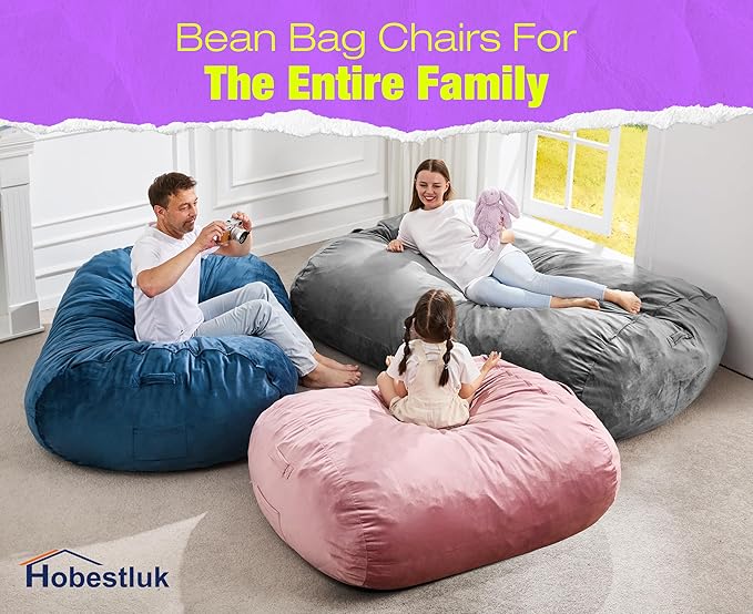 Hobestluk 5FT Bean Bag Chair Large Beanbag Lounger with Removable Cover Adult Bean Bag Chair with Portable Handle Desgin for Living Room Bedroom (Black, 5FT)