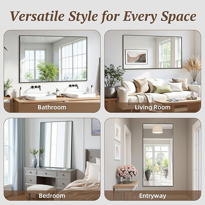 Bathroom Mirror 40" x 30", Large Rectangle Wall Mirror, Black Metal Frame Wall Mounted Mirrors for Bathroom, Vanity, Bedroom, Entryway Decor(Horizontal/Vertical)