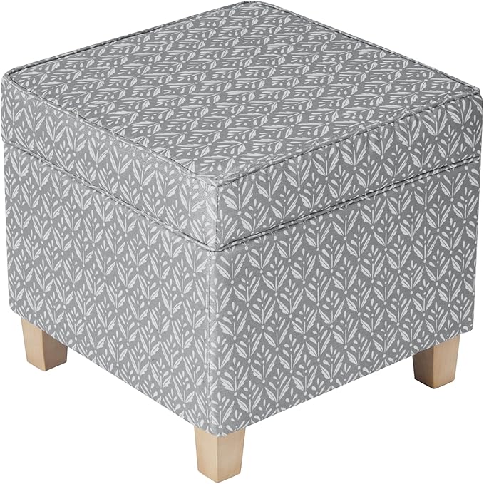 HomePop Home Decor | K7342-A873 | Classic Square Storage Ottoman with Lift Off Lid | Ottoman with Storage for Living Room & Bedroom, Light Grey Print, Large