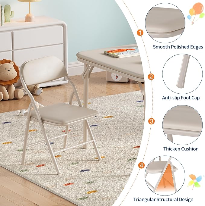 GarveeHome 3-Piece Kids Folding Table and Chairs Set, Toddlers Children's Activity Table and Chairs Set for Dining Room,Daycare,Classrooms