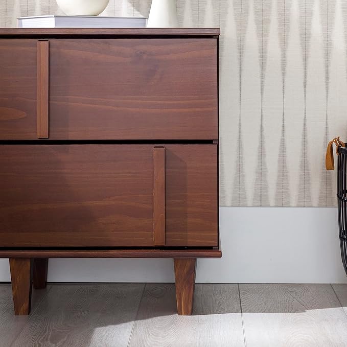 Walker Edison Sprague Contemporary Detailed Drawer Solid Wood Nightstand, 20 Inch, Walnut