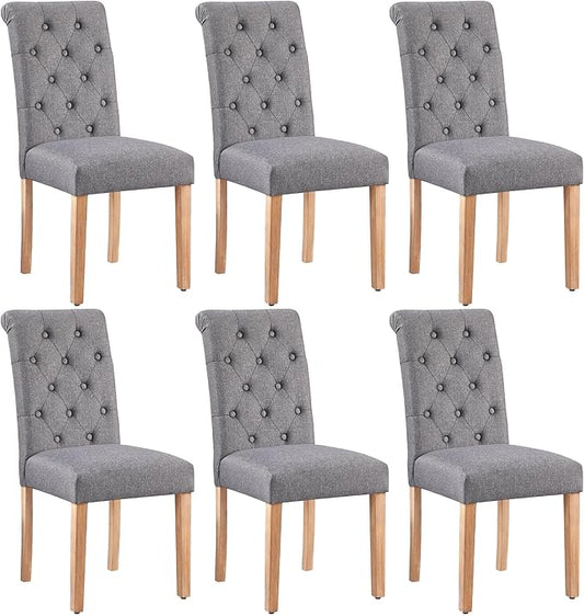 Yaheetech Dining Chairs Set of 6 Fabric Upholstered Dining Room Chairs with Button Tufted High Back and Solid Wood Legs for Kitchen/Living Room/Restaurant, Modern Style, Dark Gray