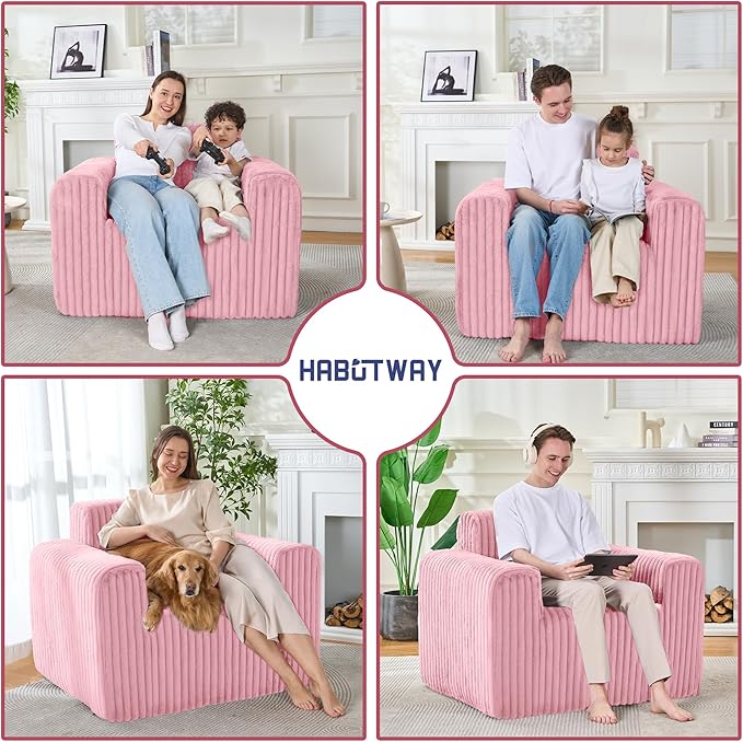 HABUTWAY Giant Bean Bag Chairs for Adults with Armrests, High Backrest Bean Bag Lounge Lazy Sofa with Durable Elastic Foam Filling & Comfy Fabric, Single Couch for Bedroom/Dorm/Living Room(Pink)