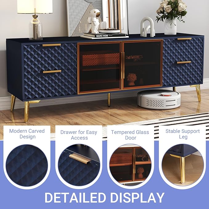 Rovibek 59" Modern TV Stand, Entertainment Center TV Console with Storage Drawers and Open Shelves, Media Console for Living Rooms and Bedrooms