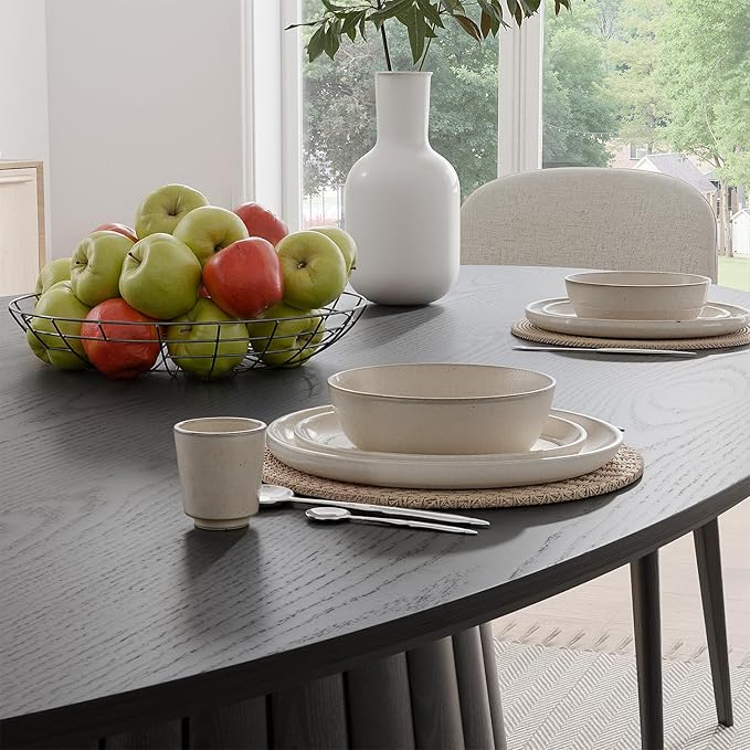 Casaphoria 67" Oval Dining Table, Modern Wood Kitchen Table with Cone Shaped Strip Convex Base for Living Room & Dining Room, Easy Assembly Farmhouse Furniture for 4-6, Black