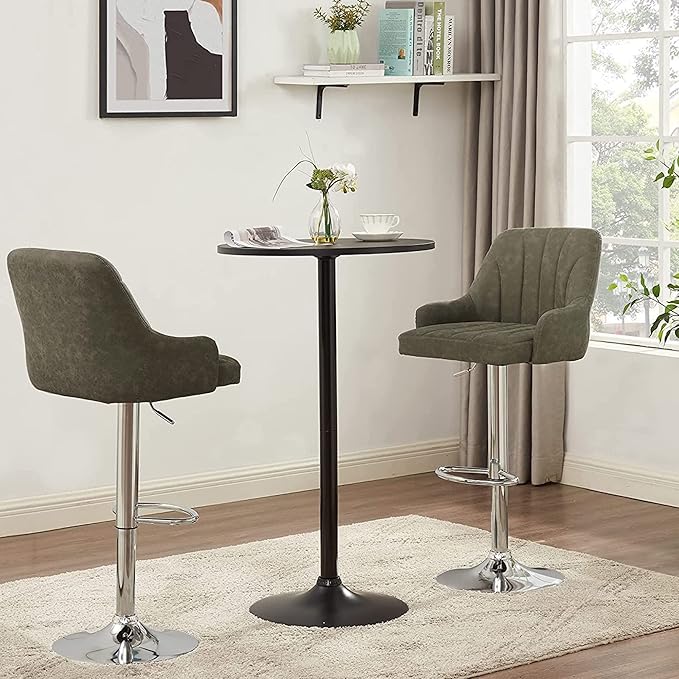 VECELO Adjustable Barstools Set of 4, Counter Bar Stools with Back and Arm, Kitchen Island Stools Swivel Bar Chairs for Pub Dinning Room, Dark Gray