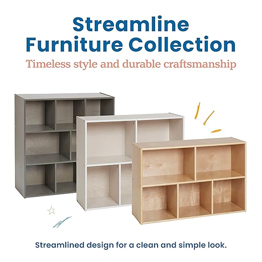 ECR4Kids Streamline 8-Compartment Storage Cabinet, 36in, Classroom Furniture, White Wash
