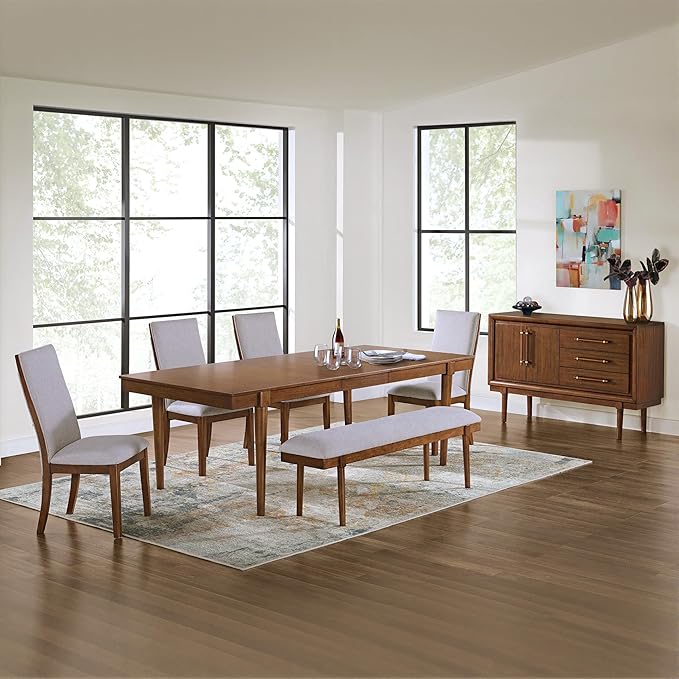 Signature Design by Ashley Lyncott Mid-Century Dining Extension Table with Removable Center Leaf, Dark Brown