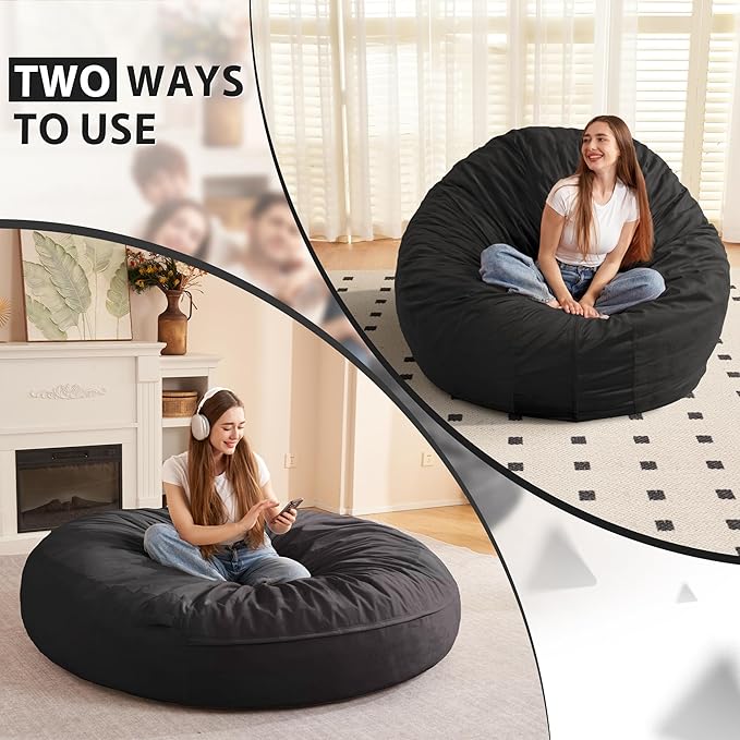 HABUTWAY XX-Large Bean Bag Chair: Giant 7' Memory Foam Furniture Bean Bag Chairs for Adults with Microfiber Cover 7Ft (Black)