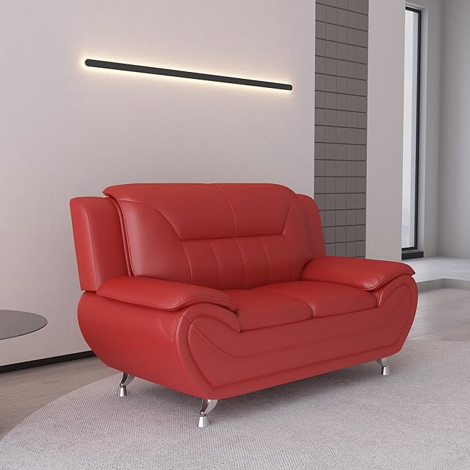 Container Furniture Direct Michael Modern Faux Leather Upholstered Stainless Steel Legs Living Room, Chair, Loveseat, Sofa, Black Camel