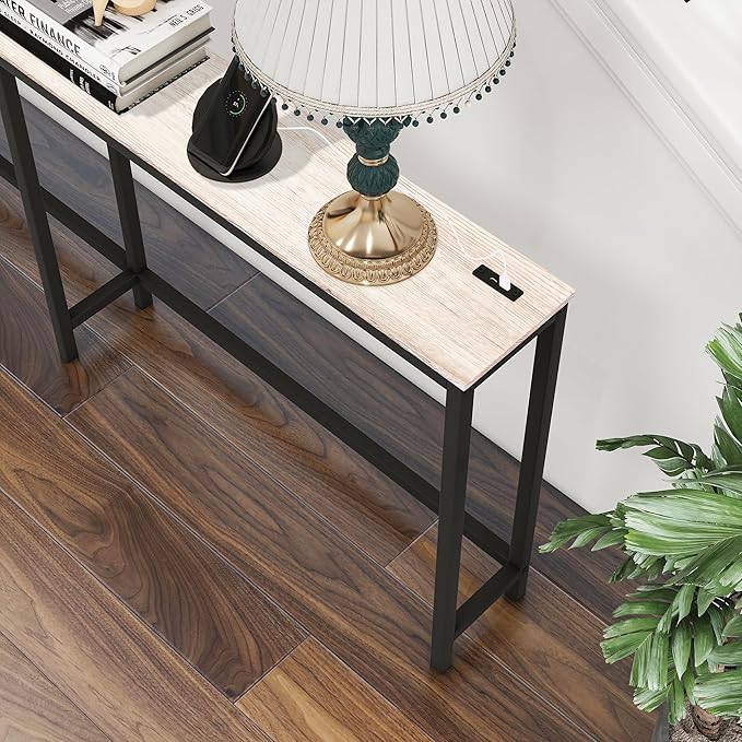 HOMERECOMMEND 70.8 Inch Console Table with USB Ports, Sofa Table with Charging Station, Narrow Entryway Table, Skinny Hallway Table,Maple