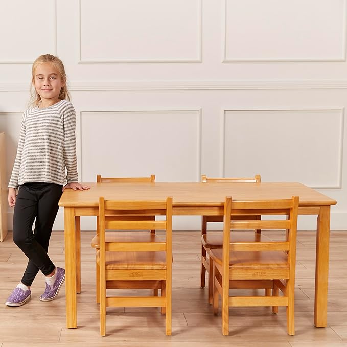 ECR4Kids 24in x 48in Rectangular Hardwood Table and Chair Set, 12in Seat Height, Kids Furniture, Honey