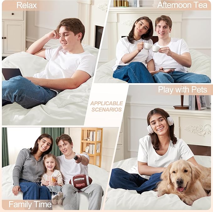 Homguava 5 FT Bean Bag Chair: 5' Bean Bags with Memory Foam Filled, Large Beanbag Chairs Soft Sofa with Dutch Velvet Cover-Beige