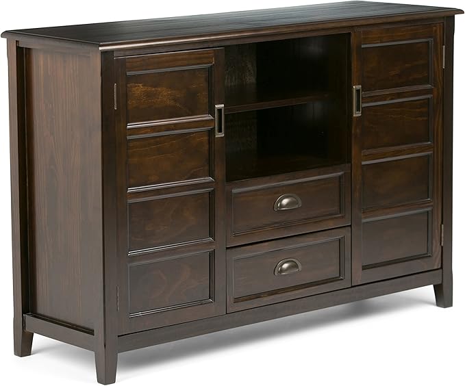 SIMPLIHOME Burlington SOLID WOOD 54 inch Wide Transitional TV Media Stand in Mahogany Brown For TVs up to 60 inches for the Living Room and Entertainment Center