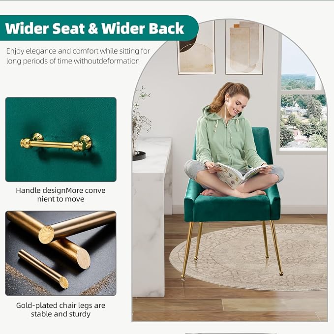 Velvet Dining Chairs, Furniture Collection Modern Contemporary Upholstered with Polished Gold Metal Legs, Set of 4(Green)