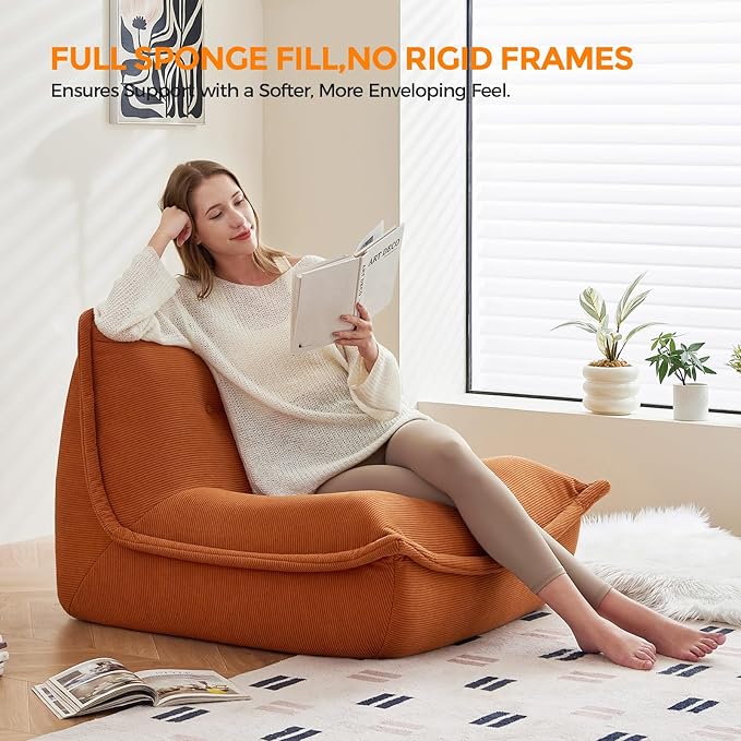 Bean Bag Chairs for Adults Giant BeanBag Chair Sofa Memory Foam Bean Bag Chair Couch with Ergonomic Design for Adults and Kids Home Living Room Bedroom Office Home Gaming Salon(Caramel Color)