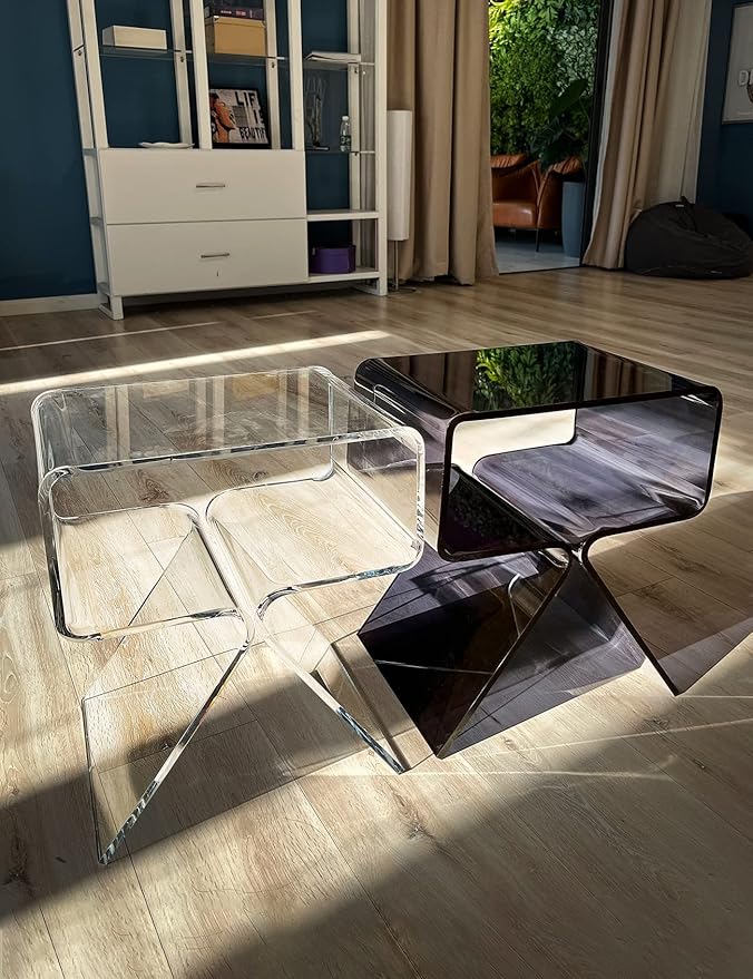 Acrylic Nightstand Side Table Modern Design Clear Home Decor Display End Table for Living Room (Black)