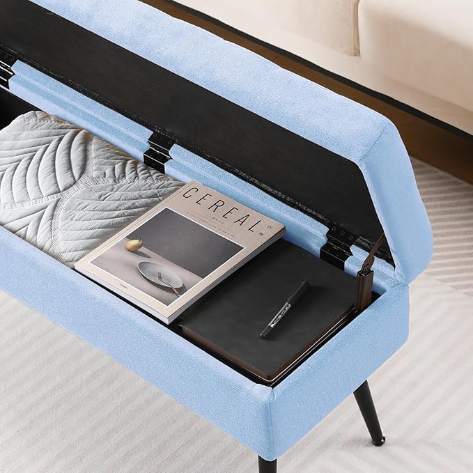 CUYOCA Storage Ottoman Bench, 43.5" Upholstered Entryway Bench, Long Ottoman with Storage for Living Room, Support 660lbs - Fabric Lagoon