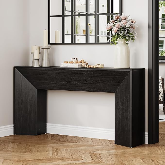 LITTLE TREE Console Table for Entryway, 63 Inches Extra Long Black Wooden Sofa Table for Living Room, Modern Hallway Foyer Table for Entrance, Easy Assembly
