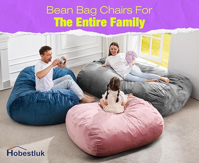 Hobestluk 6FT Bean Bag Chair Large Beanbag Lounger with Removable Cover Adult Bean Bag Chair with Portable Handle Desgin for Living Room Bedroom (Black, 6FT)
