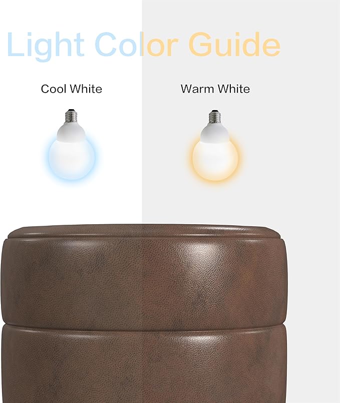 HomePop Upholstered Faux Leather Round Ottoman (No Lid, Seat Only) Home Décor | Round Pouf Foot Rest – Brown Faux Leather