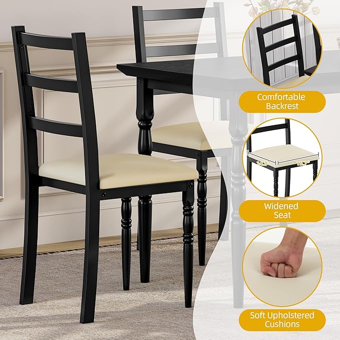 DWVO 5-Piece Dining Table Set for 4, Kitchen Dining Room Table with Upholstered Chairs, Faux Leather Cushions, Modern Rectangular Dinner Table Set for Small Spaces & Apartment, Black