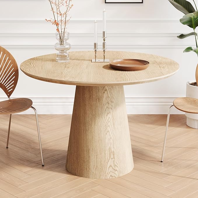 Round Dining Table for 4, 43" Wood Round Kitchen Table, Circle Dining Tables for Kitchen Living Room, Small Spaces
