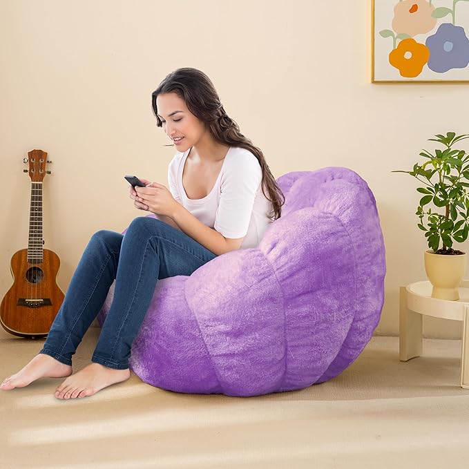 Pumpkin Bean Bag Sofa Chair, Bean Bag Chair with Filler for Teens, Kids, Toddler, Comfy and Lazy Sofa for Dorm, Apartment, Living Room and Bedroom, Violet