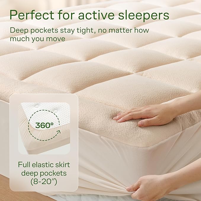 Ultra Soft Twin XL Size Mattress Topper - Viscose Made from Bamboo Pillow Top Mattress Pad for Back Pain Relief - Naturally Cooling for Hot Sleepers, Beige