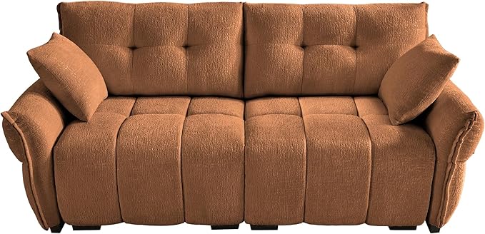Modern Chenille Fabric 2-Seat Loveseat Sofa, Premium Upholstery Living Room Couch with Tufted Backrest & Comfortable Armrests and High-Resilience Memory Foam Cushions,Orange