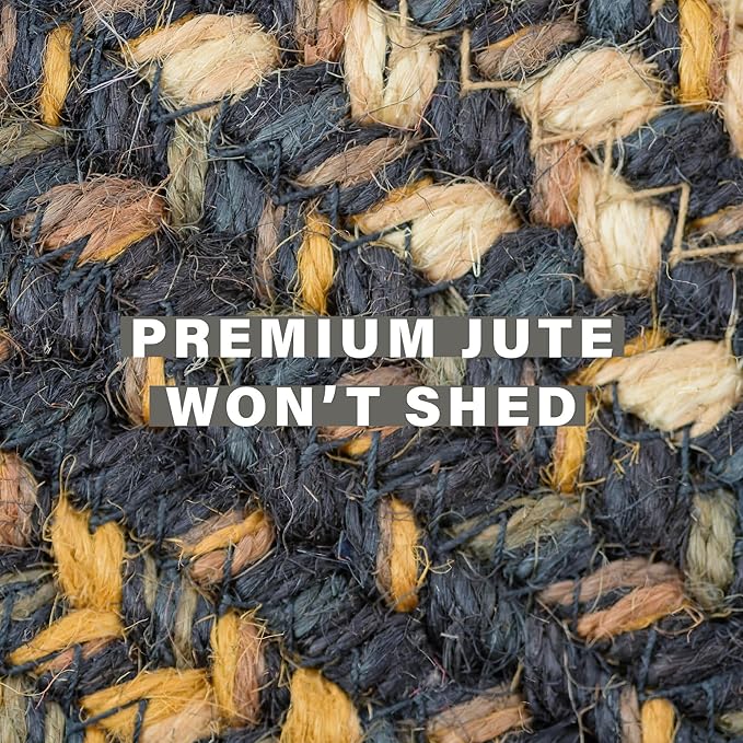 Homespice 20x30” Black Rect. Braided Rug. Kilimanjaro Black Jute Rug. Uses- Entryway, Kitchen Rugs, Bathroom Rugs. Reversible, Rustic, Country, Primitive, Farmhouse Decor Rug