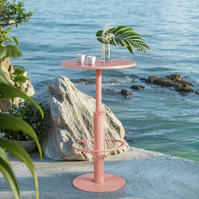 42" Tall Modern Industrial Bar Table-23.6" Dia Round Metal Top Standing Pub Cocktail Bistro Table-Indoor Outdoor Patio-Commercial Grade, Heavy Duty (Peach-Pink)