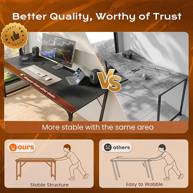 PRAISUN 47 X 24 Inch Computer Desk with Deeper Desktop, Gaming Office Writing Work Desk for Home Office, Study, Bedroom, Work from Home, Metal Frame, Black