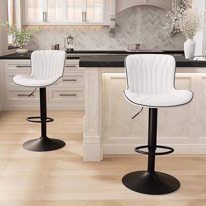 YOUNIKE White Bar Stools Set of 6 Modern Swivel Counter Height Bar Chair with Back Adjustable Kitchen Island Faux Leather Padded Barstools taburetes de bar Breakfast sillas para barra de cocina 6PCS