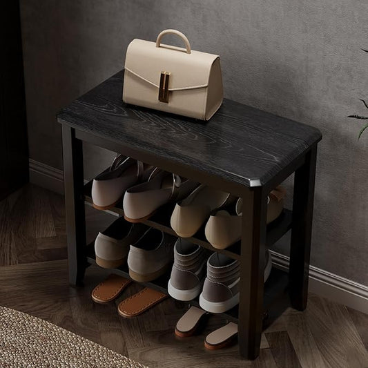 Wood Shoe Rack Bench for Entryway, 2 Tier Shoe Rack for Front Door Entrance, Shoe Bench with Shoe Storage for Entryway, Bedroom, 23.6"