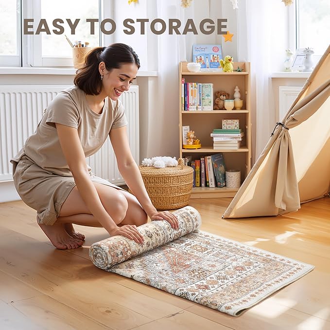 zesthome 9x12 Area Rugs,Stain Resistant Washable Rug,Ultra-Thin Rugs for Living Room,Bedroom,Non-Slip Backing Home Decor Large Area Rug (Orange,9'x12')