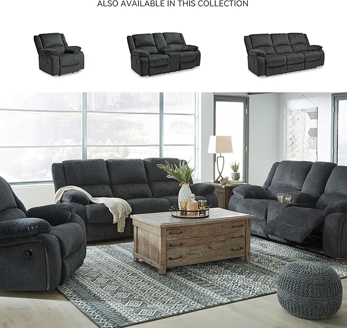 Signature Design by Ashley Draycoll Contemporary Double Reclining Manual Loveseat with Center Console, Dark Gray