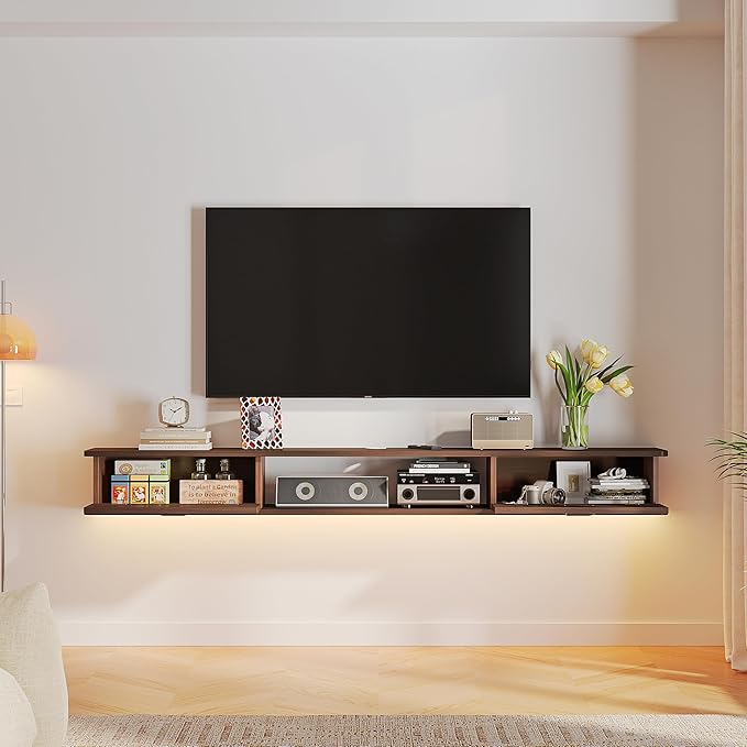 Floating TV Stand with 2 Doors,94'' Wall-Mounted TV Console,Floating TV Cabinet,Floating Console Shelf,Wall Mounted TV Cabinet(Walnut)