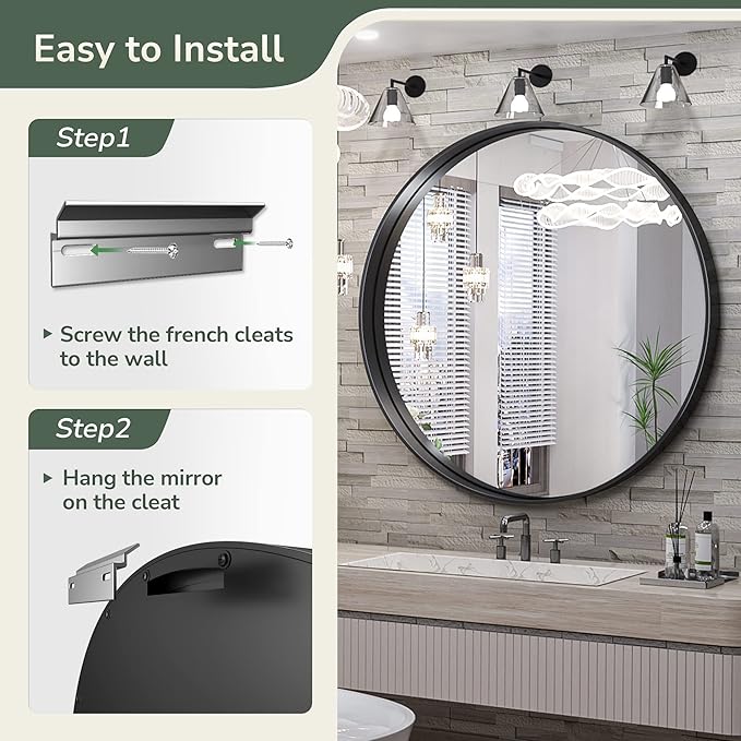 TokeShimi Black Round Mirror 36 Inchs Wall Mounted Black Circle Bathroom Mirror with Non-Rusting Aluminum Alloy Brushed Matte Metal Frame for Modern Minimalist Farmhouse Home Decor