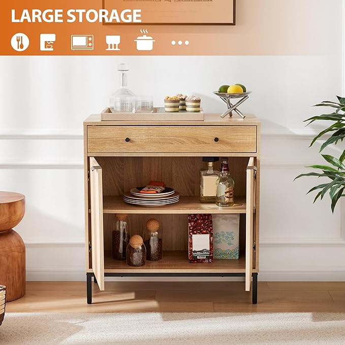 Sideboard Buffet Cabinet with Drawer, Farmhouse Coffee Bar Station Table, Kitchen Storage with Doors and Adjustable Shelves, Modern Wood Cupboard for Dining Room, Livingroom, Entryway