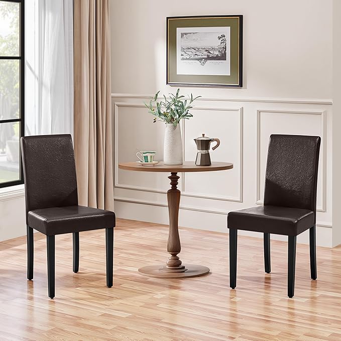 Yaheetech Dining Chairs Set of 2 Faux Leather Modern Dining Room Chairs with Rubberwood Legs and Padded Seat for Kitchen/Living Room/Restaurant, Dark Brown