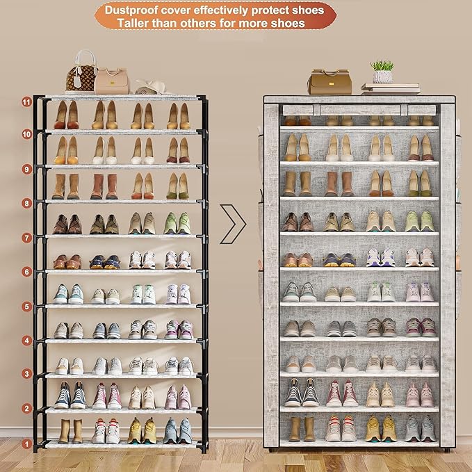 Shoe Rack 10Tier Large Capacity 50-56Pairs Beautiful Tall Shoe Shelf Free Standing Storage Cabinet Entryway Closet