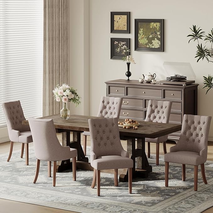 COLAMY Wingback Upholstered Dining Chairs Set of 2, Fabric Side Dining Room Chairs with Tufted Button, Living Room Chairs for Home Kitchen, Taupe